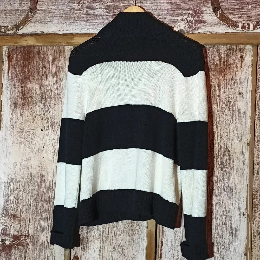 American living cozy wrap v-neck sweater roll collar button crossover closure L - Picture 7 of 16